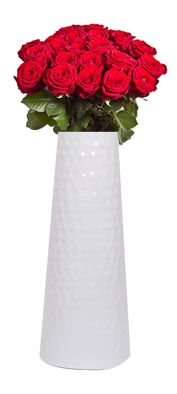Buy Hand Crafted Metal Flower Vase for Home Decoration (White,12 Inch