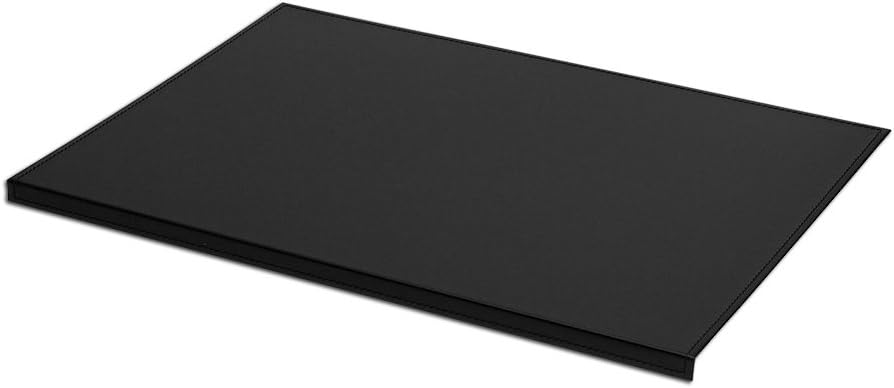 Desk Pad Made of Black Leather cm 90x60 - Resistant Steel Core with L-Shaped Forward Profile - Handmade Stitchings - Made in Italy