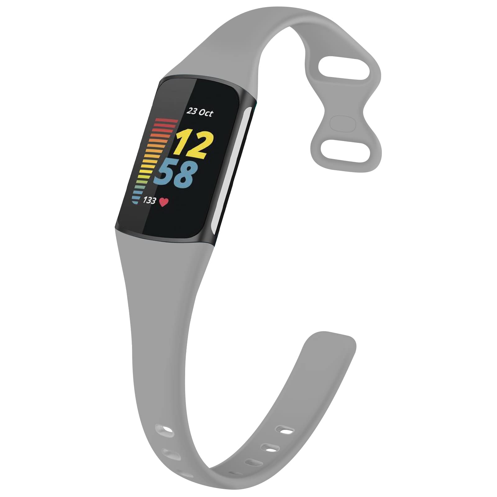 TopPerfekt Slim Straps Compatible with Fitbit Charge 5 Strap Women Men, Adjustable Soft Silicone Sport Replacement Watch Band Straps Wristbands Bracelet for Charge 5 Activity Tracker (Grey)