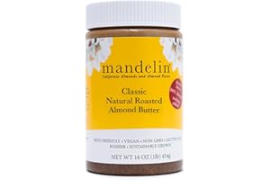 MANDELIN CALIFORNIA ALMONDS AND ALMOND PASTES Natural Almond Butter (1 lb) - Single ingredient freshly dry roasted almonds, nothing added, pure plant based protein ideal for Paleo and Keto lifestyles
