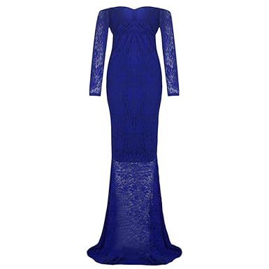 FYMNSI Umstandskleid Langarm Spitzenkleid V-Ausschnitt Schwangerschaft Fotografie Kleid Mutterschaft Schulterfreies Meerjungf