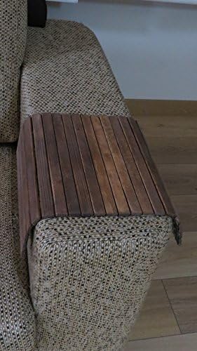 Handmade Sofa Tray Table with Walnut color natural wood and glossy artificial leather back cover