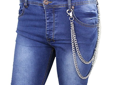 TFJ Men Wallet Chain Biker Fashion Chunky Motorcycle Links 2 Strands Silver Color