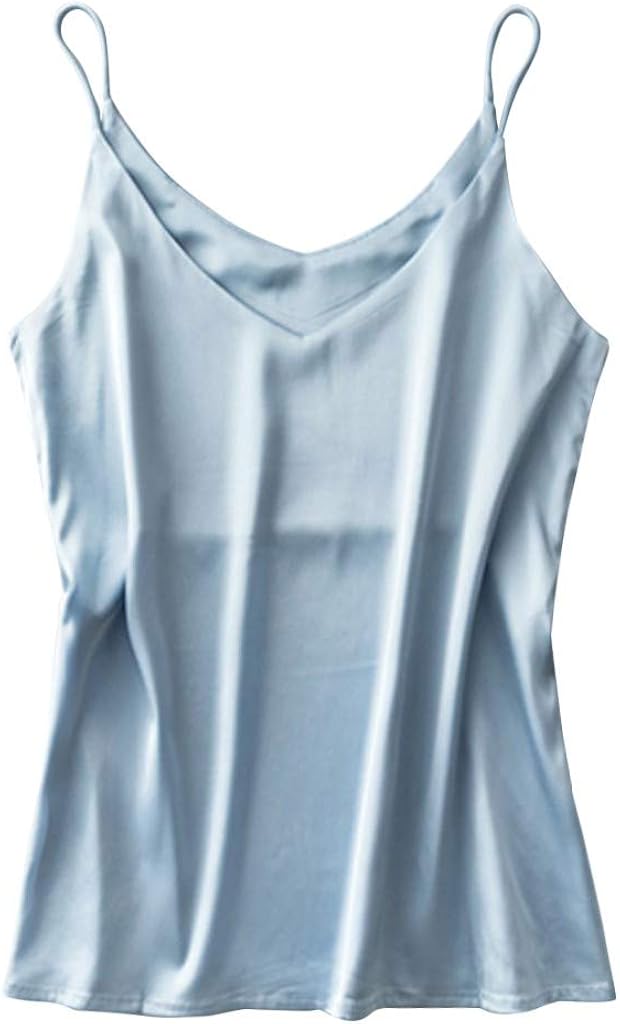 LEKODE Women Vest Solid Casual Fashion V-Neck Satin Pajamas