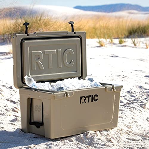 RTIC Hard Cooler 65 qt, Tan, Ice Chest with Heavy Duty Rubber Latches
