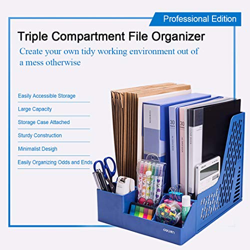 Leven Desk Organizer with Extra Storage Case, Large Space Desktop File Organizer with 3 Vertical Compartments for Office Organization - Thumbnail 2