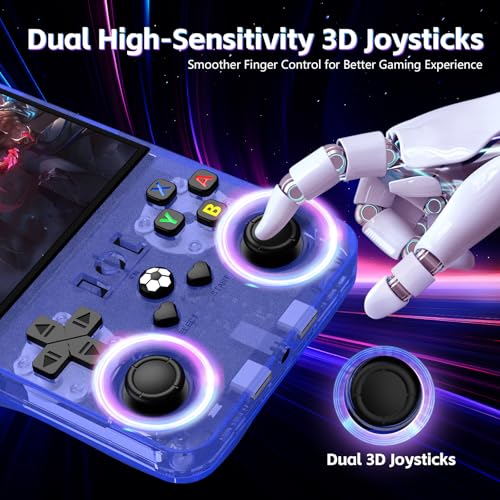 R36MAX Retro Handheld Game Console, Retro Game Console with 4.0 Inch IPS HD Screen, Open Source Linux System and 4000mAh Battery (Blue 128GB)