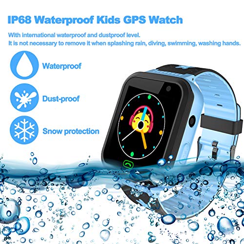 GreaSmart [SIM Card Included] Kids Smart Watch Phone for Girls Boys - IP68 Waterproof GPS Tracker Locator Touch Games SOS Outdoor Digital Wrist Cellphone Watch Bracelet for Holiday Birthday (Blue) - Thumbnail 6