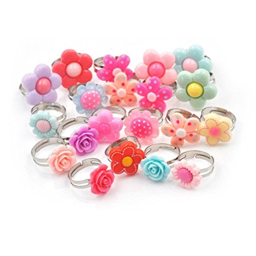 image for 16Pcs Kids Adjustable Flower Ring Multi Color Polymer Cute Finger Ring
