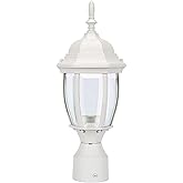 LIT-PaTH Outdoor Post Lighting Fixture Pole Lantern, E26 Medium Base Max 60W, Aluminum Housing Plus Glass, Matte White Finish