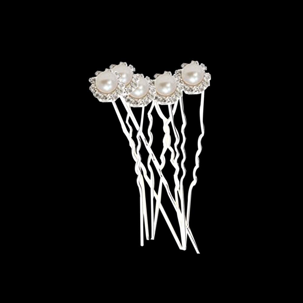 WedDecor Pearl Beige Flower Diamante Crystal Hair Pins Clips U Shaped with Zigzag Pattern for Women & Girls Wedding Bridal Party Hair Clips Accessories,Pink,10pcs - Image 4