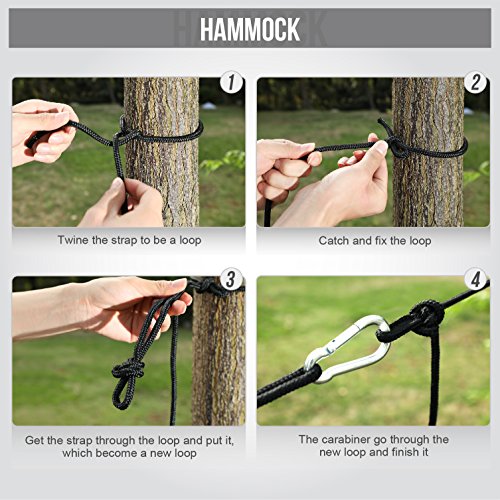 ALPHA CAMP Double Camping Hammock Parachute Hammock with Tree Straps Ultralight Portable for Backpacking Travel Hiking Beach Yard, Blue Black - Thumbnail 5