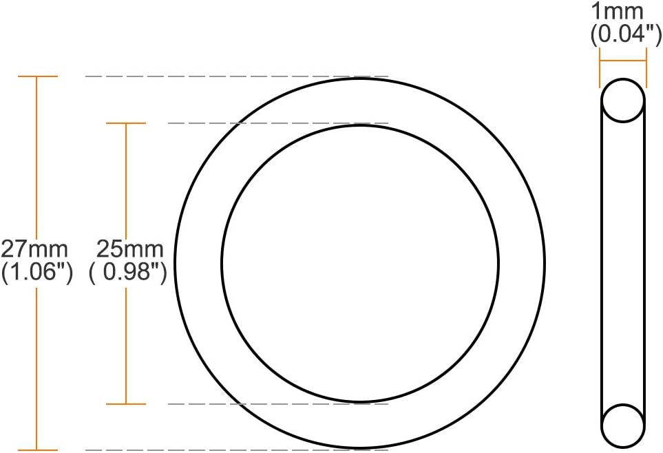sourcing map Fluorine Rubber O-Rings, 27mm OD 25mm ID 1mm Width FKM Seal Gasket for Machinery Plumbing Green, Pack of 5 - Image 4