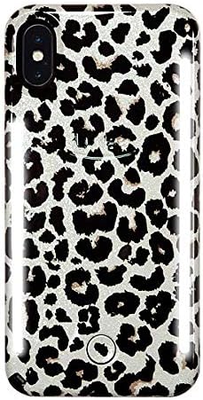 LuMee Duo Phone Case, Leopard Glitter | Front & Back LED Lighting, Variable Dimmer | Shock Absorption, Bumper Case, Selfie Phone Case | iPhone Xs Max Only