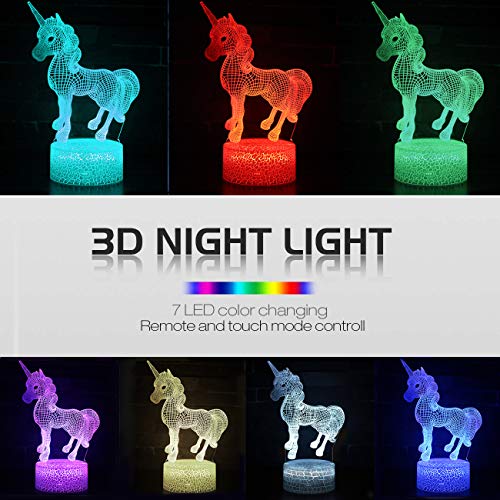 Palawell for Girls - Unicorn 3D Night Light 15 Changing Color Remote Control Unicorn Kids Room Decor Lighting - with Charger (# 2)
