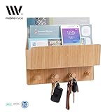 MobileVision Bamboo Mail & Letter Wall Mount Organizer with Key Hooks for Entryways, Hallways, Offices, Kitchens and More
