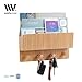 MobileVision Bamboo Mail & Letter Wall Mount Organizer with Key Hooks for Entryways, Hallways, Offices, Kitchens and more