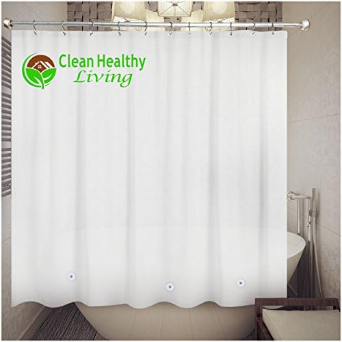 Premium PEVA Shower Liner / Curtain: Odorless & Mildew Resistant (with Magnets & Suction Cups). Eco Friendly 70 x 71 in. long - White Color - 5 Pack
