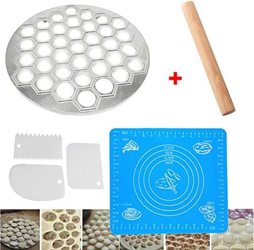 hotomey Dumplings Tool 37 Holes Dumplings Molds Maker Dumpling Mould Kitchen Dough Press Ravioli with Rolling Pin,Dough Pad,1