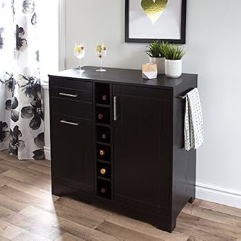 South Shore Bar Cabinet with Bottle and Glass Storage, Black Oak