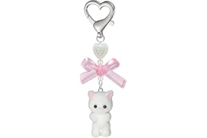 Agromusk Cute Cat Keychain,Fuzzy Kitty Cat Decor Gifts Cat Lovers Y2K Heart Bow Pendent Women Girls Kawaii Cat Bag Charm