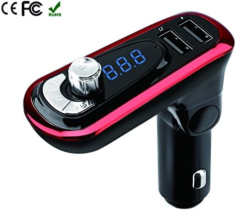 Bluetooth FM Transmitter for Car, Wireless Bluetooth FM Radio Adapter Car Kit With USB Car Charger MP3 Player Support TF Card USB Flash Drive (red)