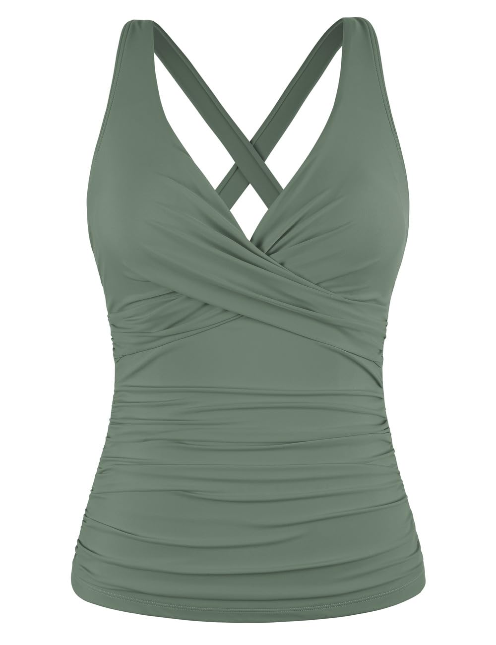 Hilor Women's Plus Size Underwire Bathing Suits Tummy Control Tankini Top Modest Cross Back Swimsuit Top Army Green 18 Image