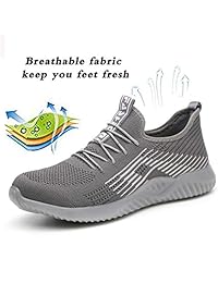 JACKSHIBO - Zapatos de trabajo indestructibles con puntera de acero para hombres y mujeres, ligeros, de malla, de seguridad, para construcción industrial