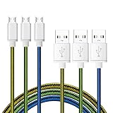 USB Micro Cable, Aupek (3-Pack) Micro Nylon Braided Charging Cord 6ft/2m For Samsung, HTC, NOKIA, Motorola, LG, Google Nexus, Blackberry and other Android Windows Phones (Blue Green Yellow)