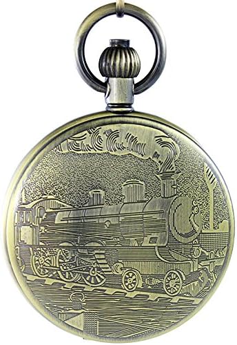 OGLE Waterproof Bronze Train white Tourbillon Phases Moon Pendant Necklace Chain Fob Skeleton Automatic Mechanical Pocket Watch