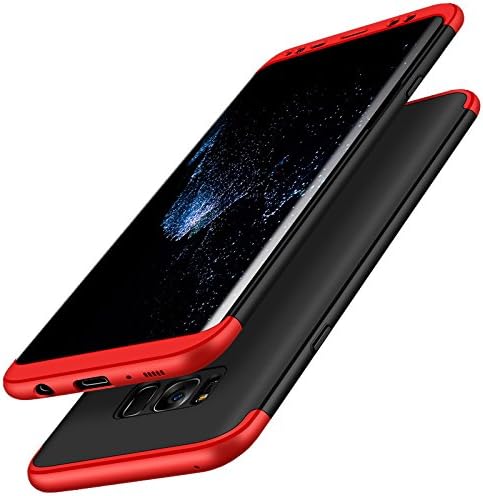 Winhoo Galaxy S8 Case,3 in 1 Luxury Double Dip 360° Full Body Protective Ultra Thin Slim Fit an-Scratch Skid-Proof Shock-Absorption Bumper Hard Back Cover Skin for Samsung Galaxy S8(Black&Red)