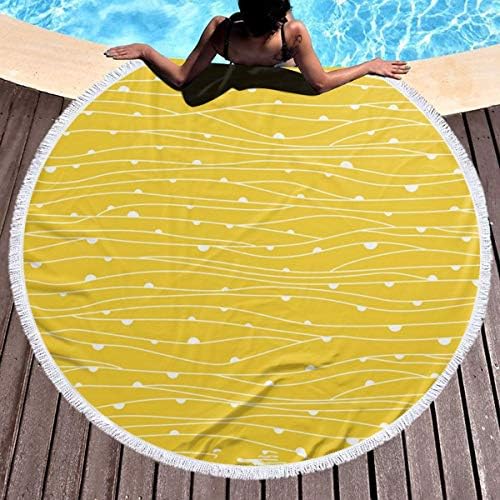 MDFHE Round Beach Towel Indian Mandala Yoga Mat Tapestry- Yellow Line Beach Towels 59 Inch Diameter