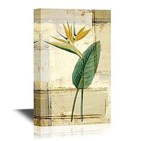 Canvas Wall Art - Leaf and Flower of Tropical Plant on Grunge Background - Gallery Wrap Modern Home Art | Ready to Hang - 12x18 inches