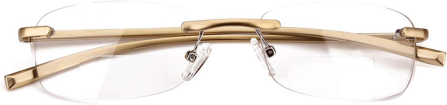 Rimless Rectangle Bifocal Reading Glasses Mens Womens Spring Hinge Frameless Readers Reading Glasses