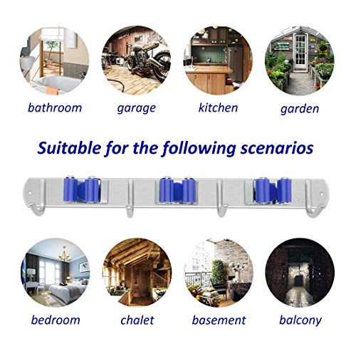 Broom Holder Wall Mount, Broom Organizer,Speensun Stainless Steel Heavy Duty Tool 1 Mop Broom Holder With 3 Racks 4 Hooks for Bathroom Home Kitchen Garage Garden Storage Organization. - Thumbnail 3