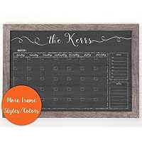 Large Framed Calendar, 24x36 dry erase framed calendar, landscape calendar, custom family name calendar, cursive hanging chalkboard calendar