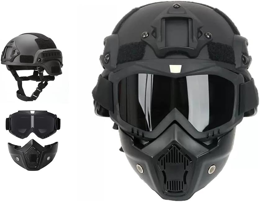 Photo 1 of Airsoft Helmet and Mask, MICH Airsoft Helmet with Removable Full Face Mask, Suitable for Paintball, CS Games, Role-Playing and Other Outdoor Activities