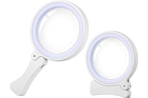 30X Magnifying Glass with Light, NUEYiO 3.54Inch Handheld Lighted Magnifying Glass, 17 Daylight LEDs Illuminated, 2-in-1 Folding Stand Magnifier for Seniors Reading Inspection Coin Collection Jewelry