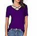 Carterstory Women Summer Tops Cross Front Deep V-Neck Short Sleeve Tees Top