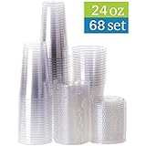 TashiBox 24 oz disposable clear PET plastic cups with flat lids, sets of 68 (68)