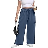 OLRIK Womens Plus Size Wide Leg Cargo Sweatpants High Waisted Drawstring Lounge Pants with Pockets Baggy Strechy Joggers