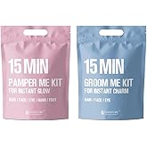 15 Min Pamper Me and Groom Me Kit (12pc): Home Spa Gift set with Korean Face Mask Essentials for Men and Women