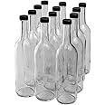 FastRack 750 ml Clear Bordeaux Wine Bottles (Pack of 12) Screw top finish with 12 Black PLASTIC caps | W5 Flint Flat-Bottomed Glass Bottles Ideal for Wine Making and Storage