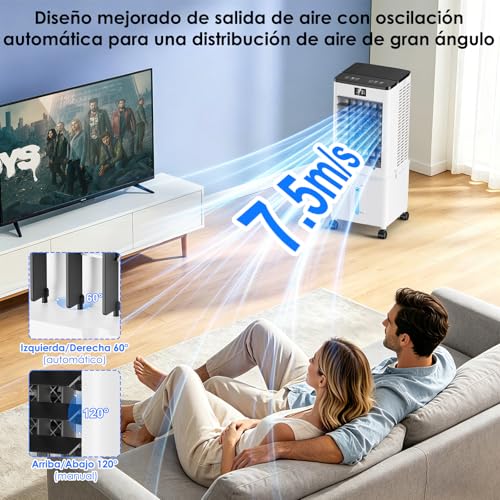 10L Portable Air Conditioner, 4 in 1 Air Cooler Fan with 4 Modes and 3 Speeds, 12H Timer, Integrated Wheels, Mobile Air Conditioner for Home (Graphite Black)