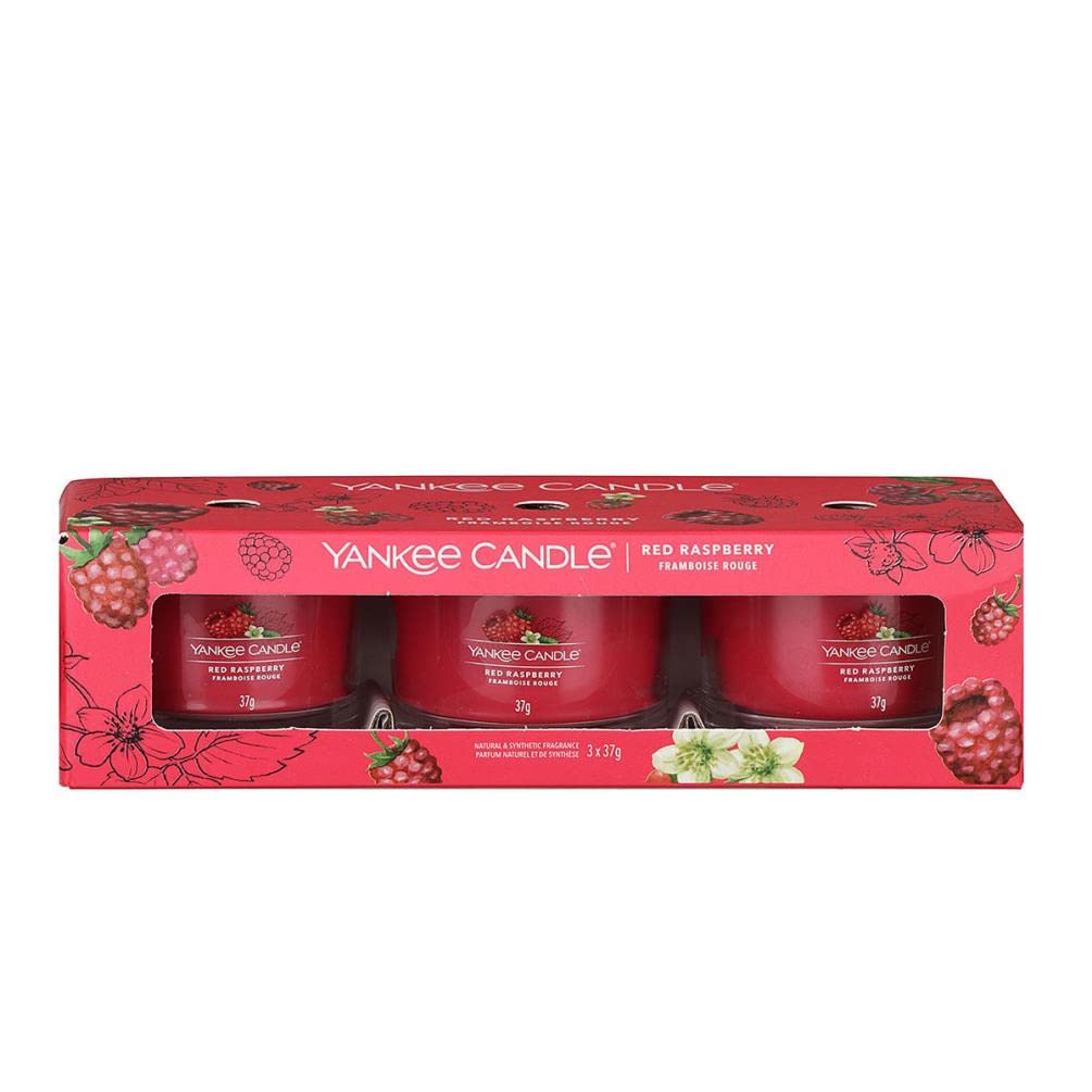Yankee Candle Scented Candles Gift Set | Red Raspberry Filled Votive Candles | Soy Blend Wax Mix | 3 Count, One Size, 1701415E