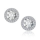 Studs Earrings,18k White Gold Plated Cubic Zirconia Cushion Shape Halo Stud Earrings CZ Earrings for Women for Teen Girls