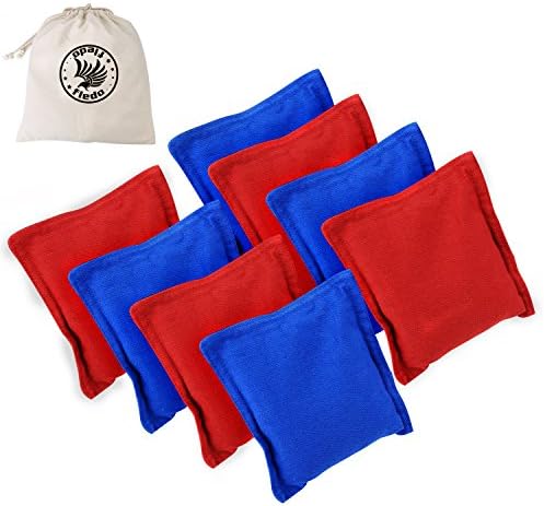 Fledo Cornhole Bags (Set of 8) - Weather Resistant Cornhole Bag (Size 6" x 6") with Recycled Plastic Pellets and Duck Cloth Cover for Tossing Cornhole Game - Free Durable Carrying Bag Included