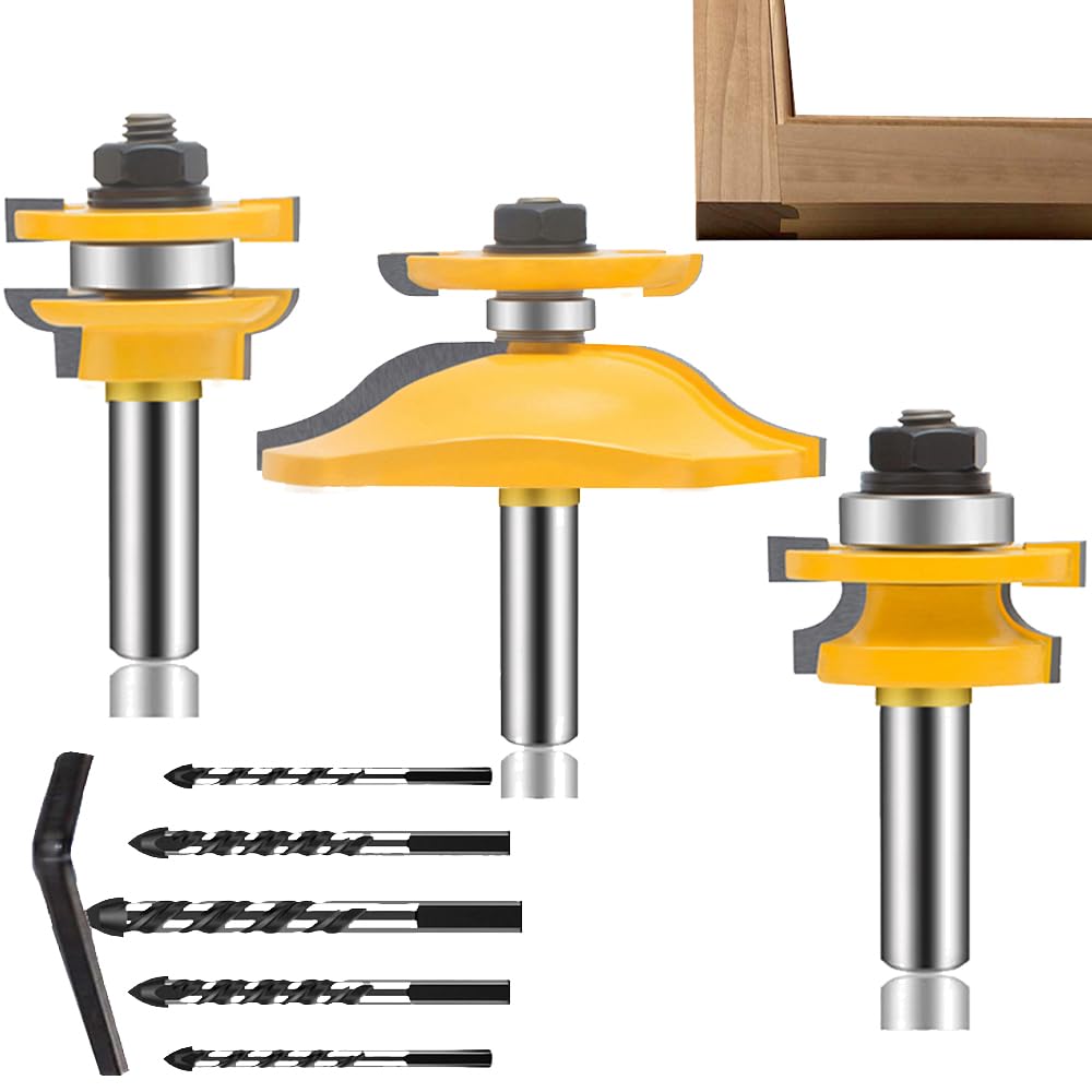 LEATBUY 3 PCS Router Bit Set 1/2-Inch Shank, Tongue Groove Raised Panel Cabinet Door Router Bits, Woodworking Wood Cutter, Window Shelf Table Milling Tool(1/2-Single) — image 1