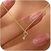LOVECOM Heart Key Necklaces for Women 14K Gold Plated Love Heart Charm Pendant Necklace 925 Sterling Silver Key Chain Necklace Jewelry Birthday Gifts for Couple Girlfriend Daughter