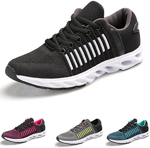 Queyue Men Women Unisex Couple Knit Breathable Casual Sneakers with Logo SPORT Outdoor Running Shoes with Good Arch(US Men:7,Women:8.8,Black)